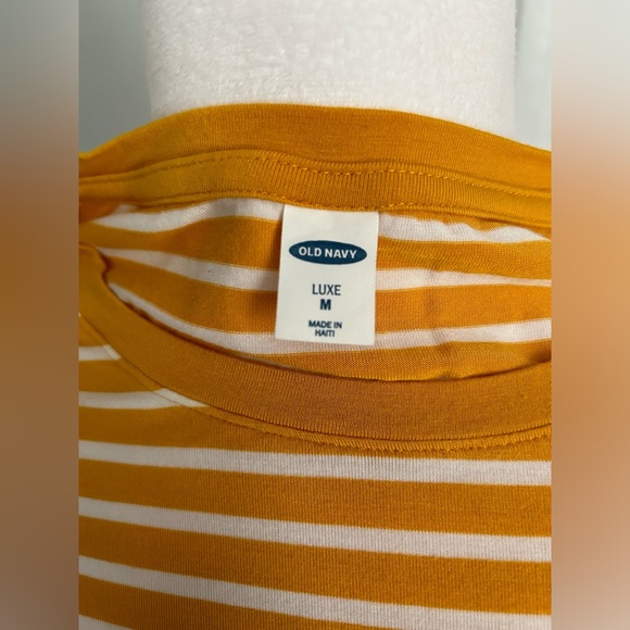 Old Navy | Yellow & White Luxe Long Sleeve Crew Neck Striped Tee | Size Medium - Picture 6 of 7